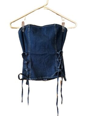 BlueBlush Strapless Dark Denim Lace-Up Bustier Top